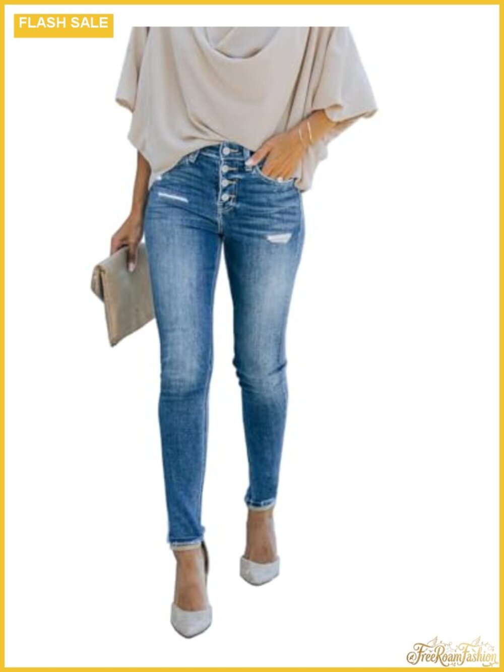 High Waisted Ripped Skinny Jeans Distressed Stretchy Denim Pants Women's